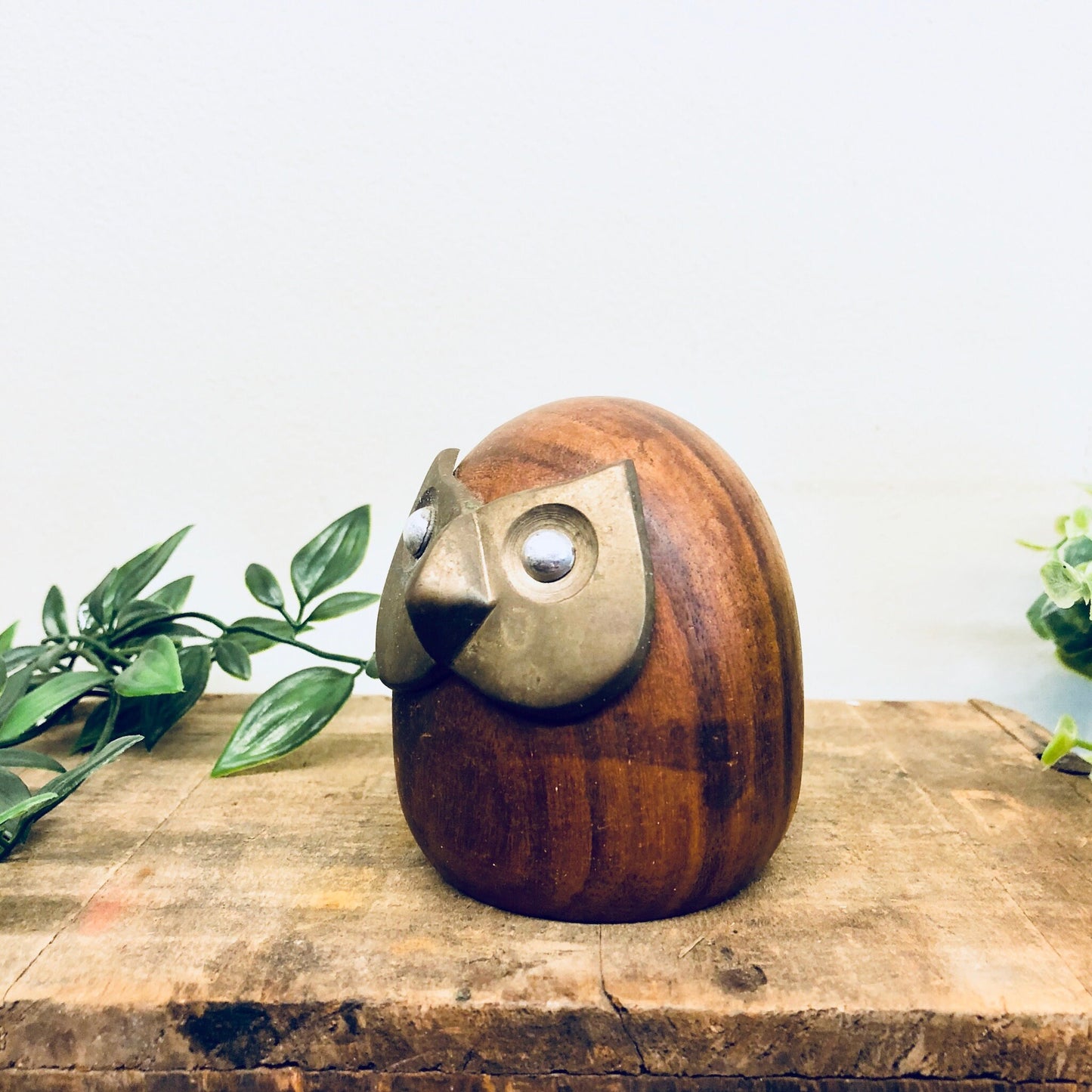 Wooden Owl, Brass Owl, Wood and Brass, Paperweight, Vintage Home Decor, Vintage Figurine, Animal Figurine, Animal Decor, Owl, Bird, Trinket