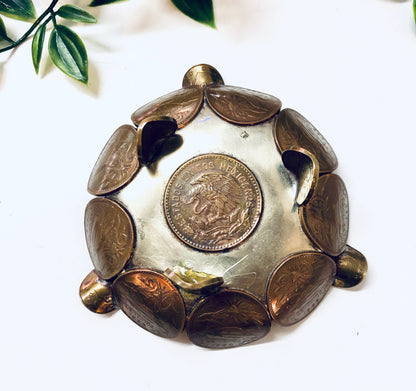 Vintage Mexican coin ashtray made from centavos coins, repurposed as a decorative copper catch-all dish, ring tray or trinket holder