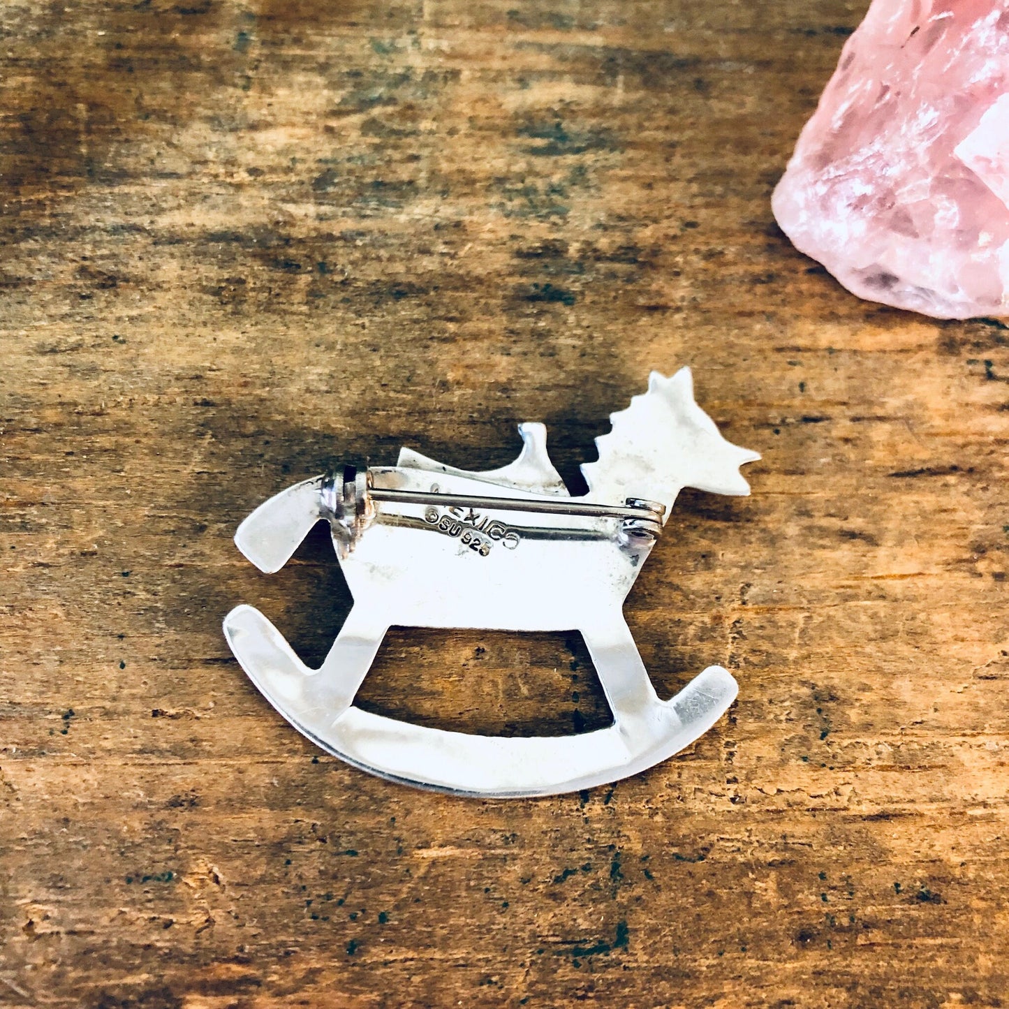 Vintage silver rocking horse brooch pin, handmade in Mexico, 925 sterling silver jewelry gift idea for horse lovers or Valentine's Day