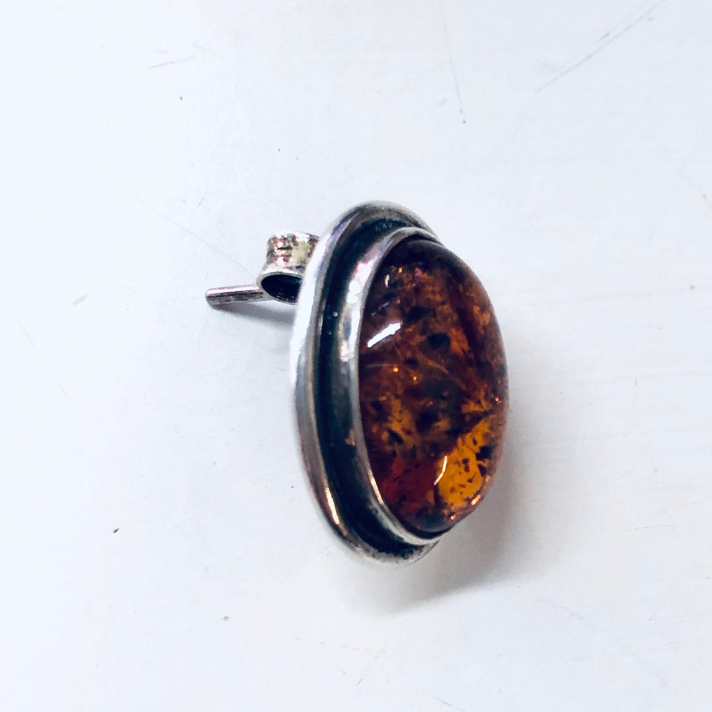 Vintage silver amber stud earrings, unique orange and silver jewelry with pierced backs, 925 stamped