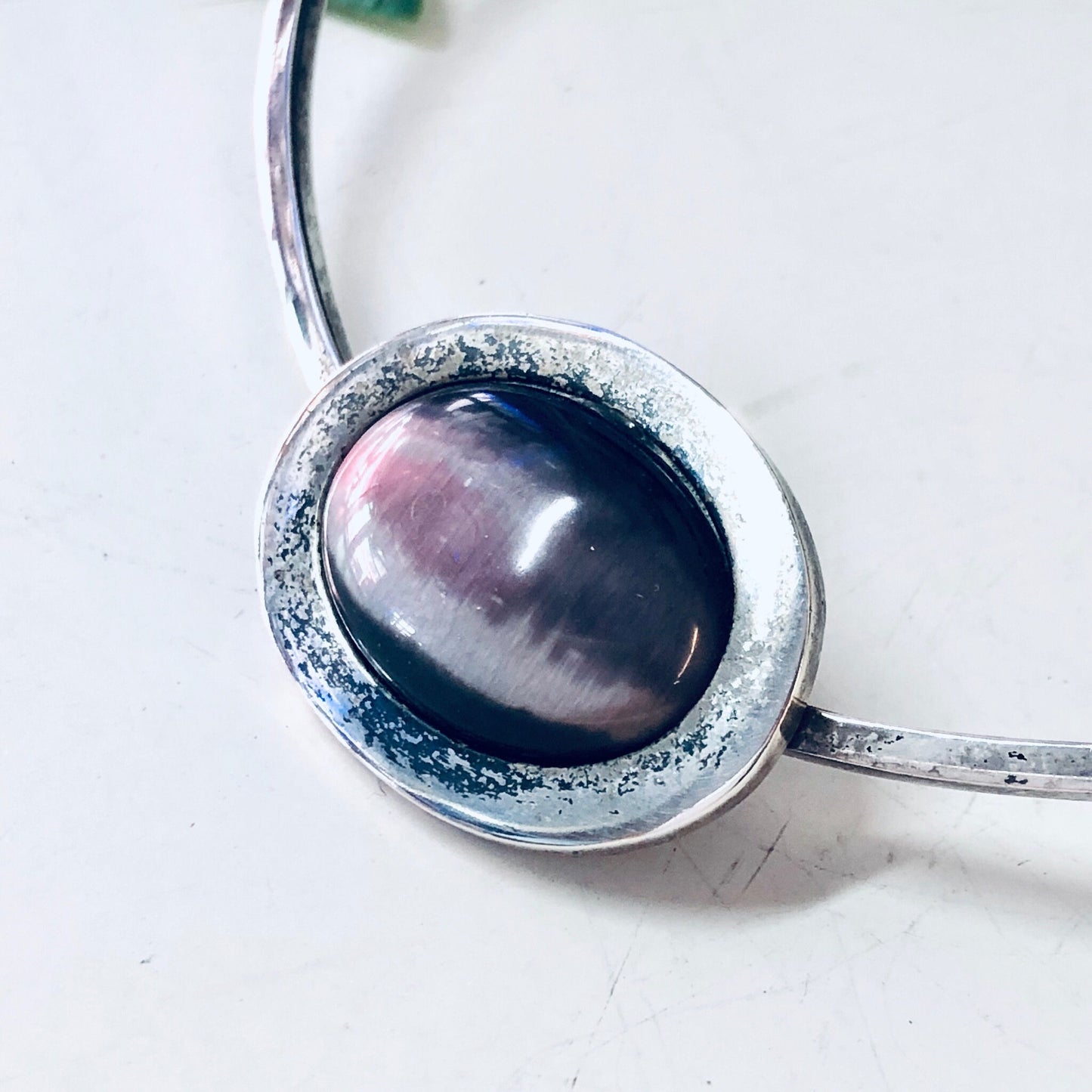 Vintage silver choker necklace with purple tiger's eye gemstone pendant