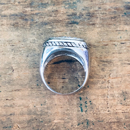 Vintage silver ring with rope design and faux diamond, unique sparkly jewelry for anniversary gift, 925 silver