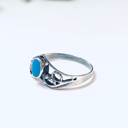 Vintage silver ring with oval turquoise stone in bohemian style