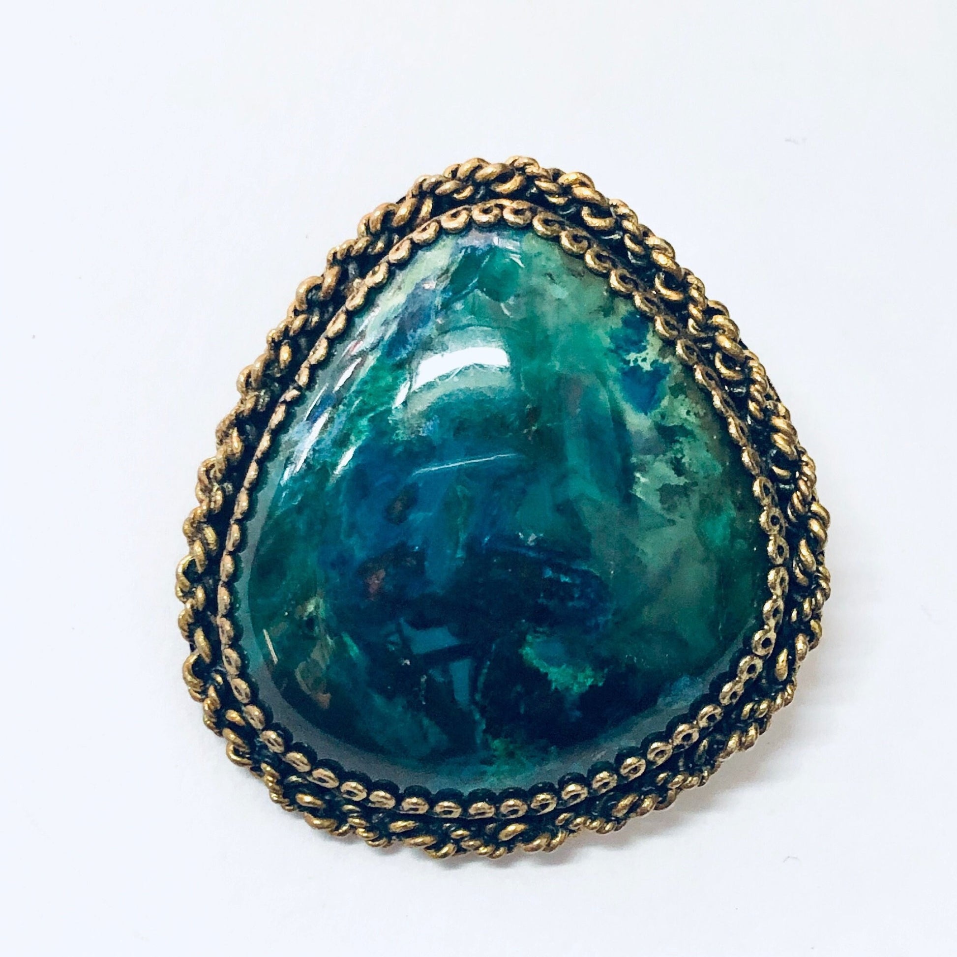 Vintage blue and green stone brooch pendant necklace made in Israel with gold plated silver setting