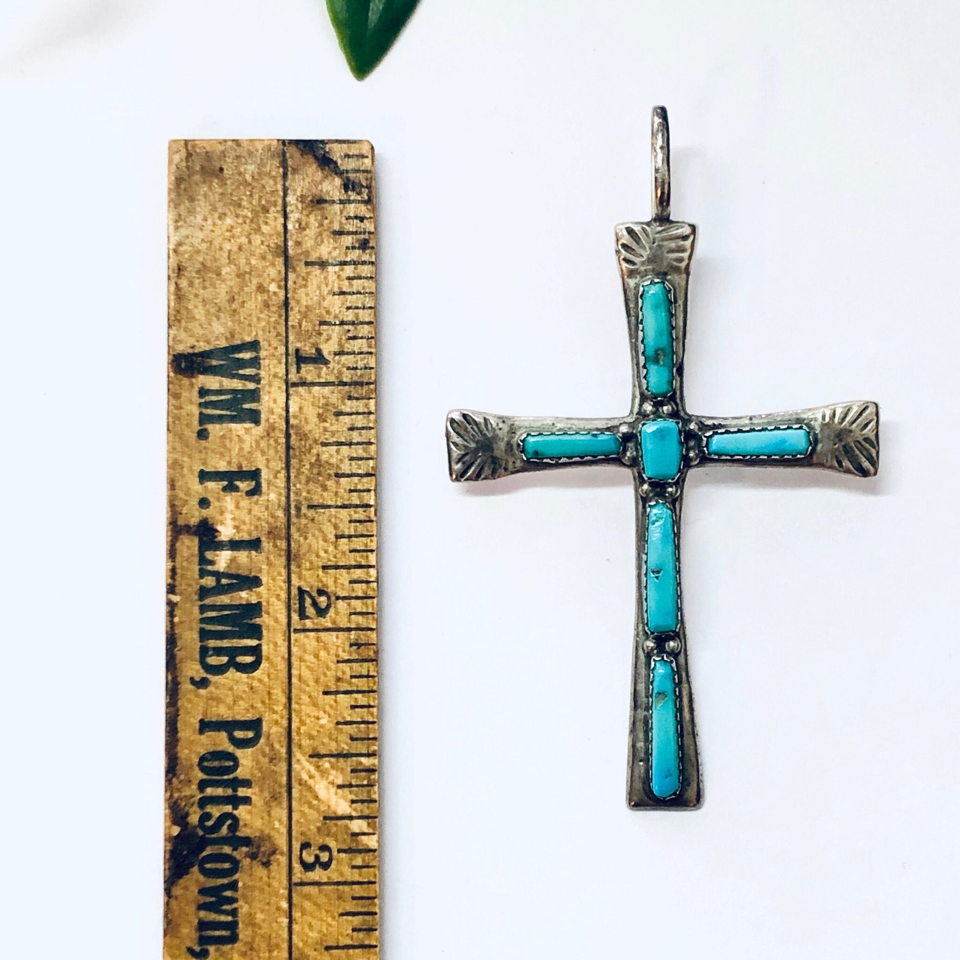 Vintage Zuni silver turquoise cross pendant - Native American religious jewelry from L IULE, 925 silver and turquoise inlay, antique Southwest style cross necklace charm