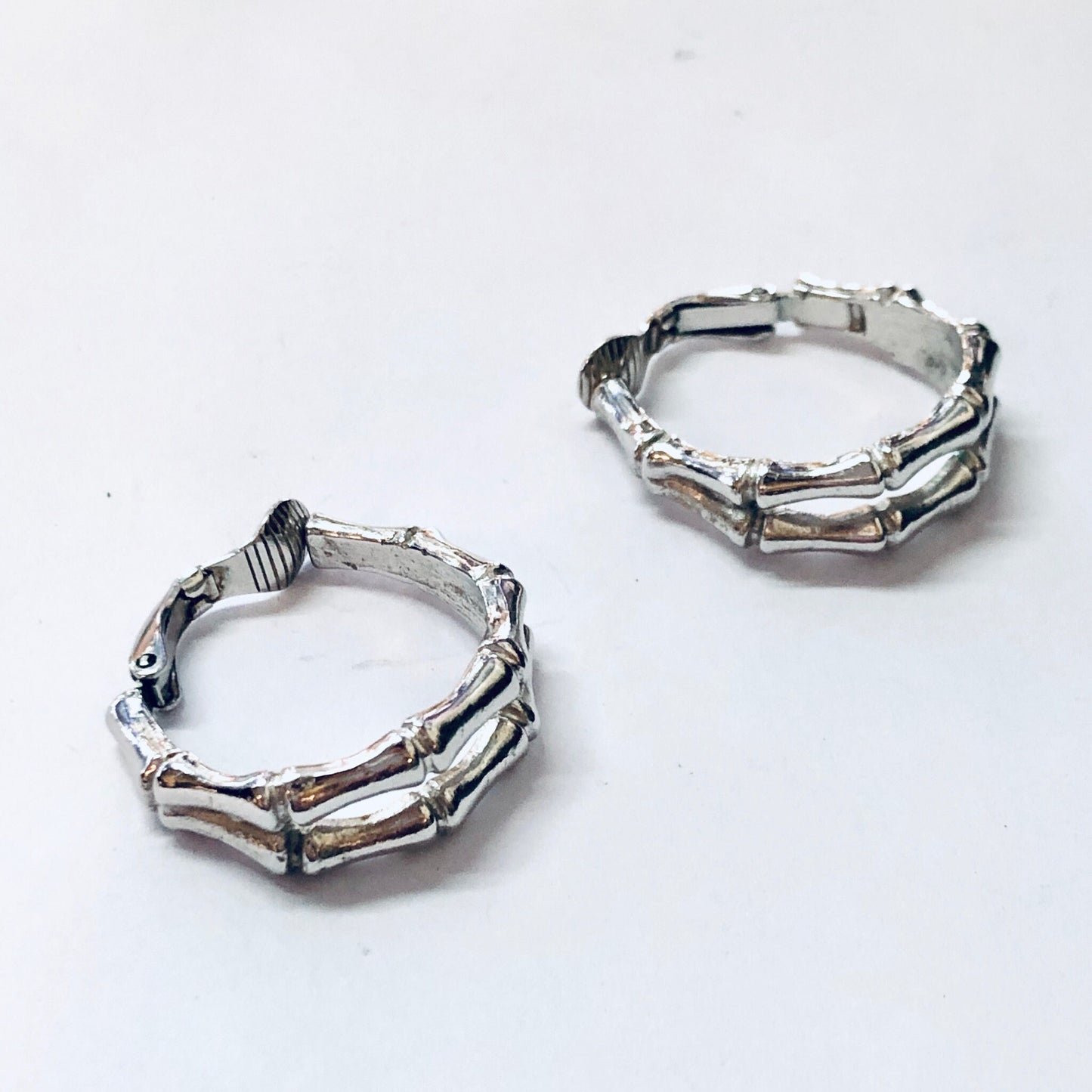 Vintage Earrings, Clip On Earrings, Bamboo Hoop Earrings, Trifari Earrings, Trifari Jewelry, Vintage Jewelry, Costume Jewelry, Silver Toned