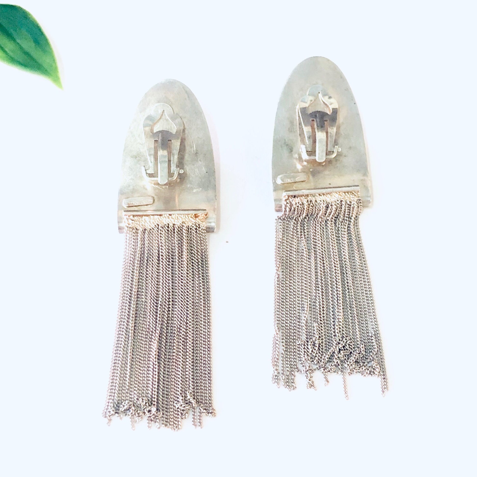 Vintage silver fringe clip-on earrings with unique design, made in Italy 925 sterling silver.