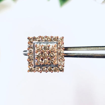 Vintage 10K gold diamond cluster earrings in Art Deco style, featuring square diamond stud design.