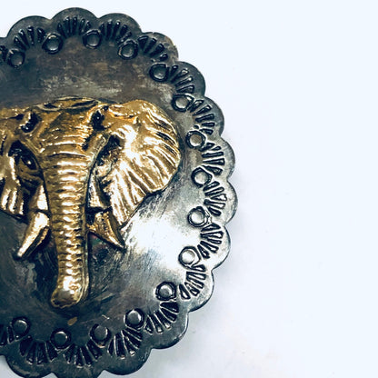 Concho and Elephant Clip On Earrings, Elephant Jewelry, Silver Conchos, Animal Jewelry, Gold Elephants