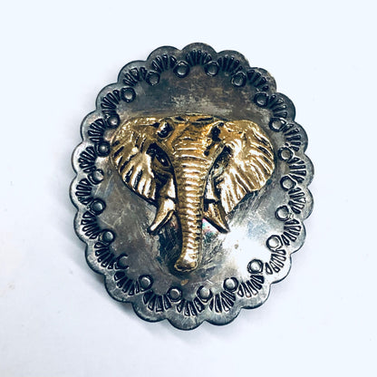 Concho and Elephant Clip On Earrings, Elephant Jewelry, Silver Conchos, Animal Jewelry, Gold Elephants