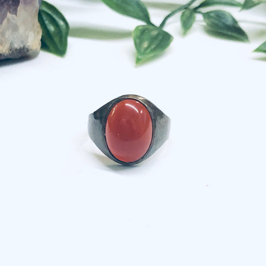 Vintage Carnelian Ring, Red Stone Ring, Silver and Carnelian Ring, Mens Jewelry, US Size 11