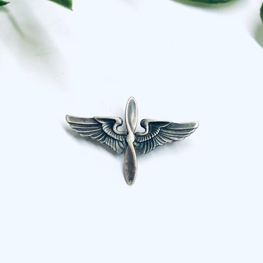 Wings with Propeller Pin, US Air Force Pin, Pilot Wings, Propellor and Wings, Silver Pin, Aviation Pin