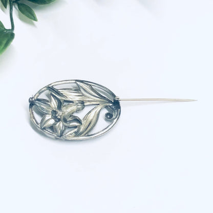 Silver Flower Pin, Brooch with Floral Design, Flower Jewelry, Vintage Brooch, Silver Pin