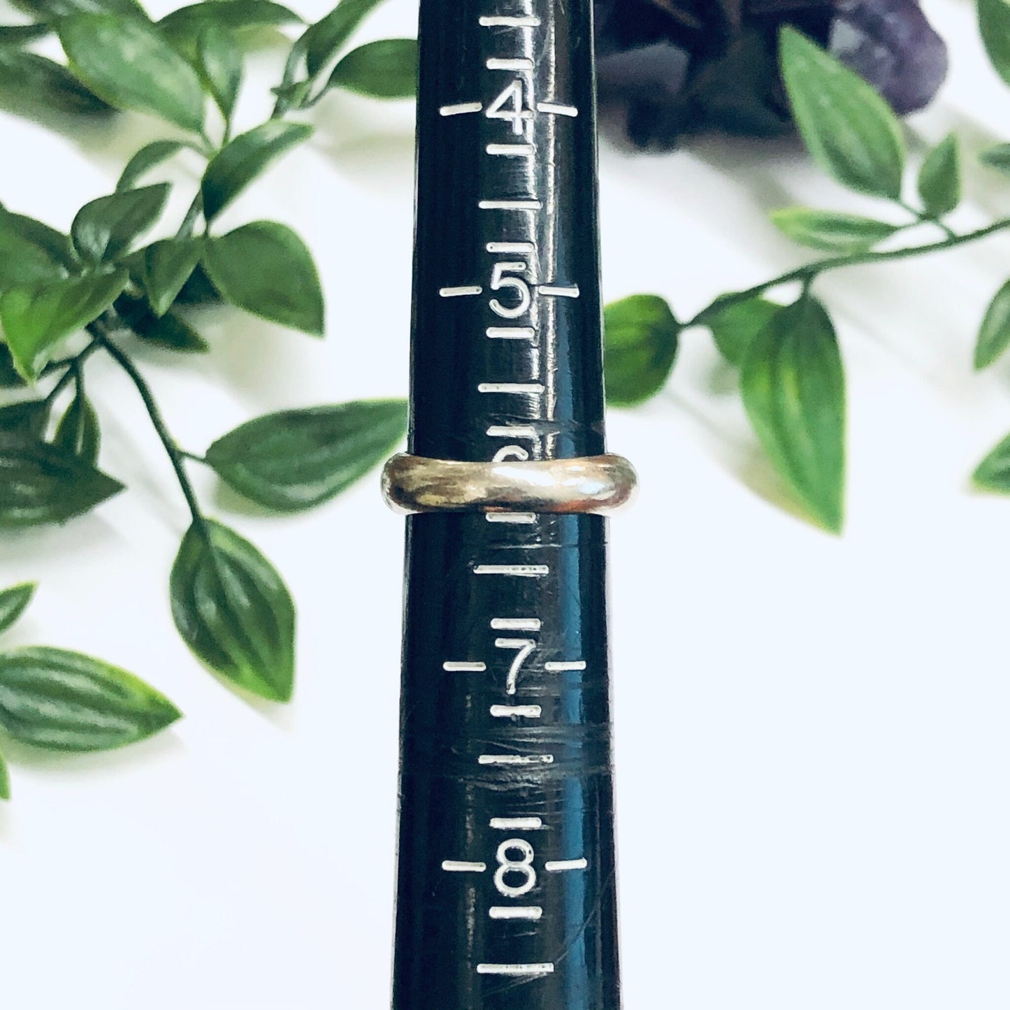 Large silver cocktail ring shown next to green plant leaves, serving as a unique statement piece or promise ring