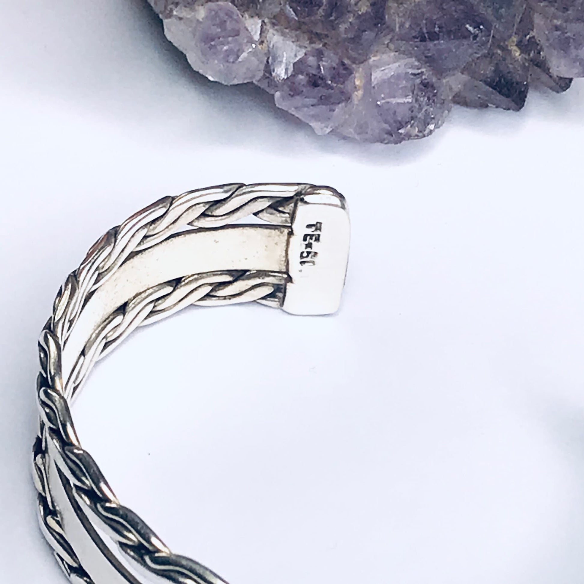 Vintage Sterling Silver Weave Cuff Bracelet with TE-51 Stamp from Mexico, Minimalist 925 Silver Cuff with Braided Woven Design