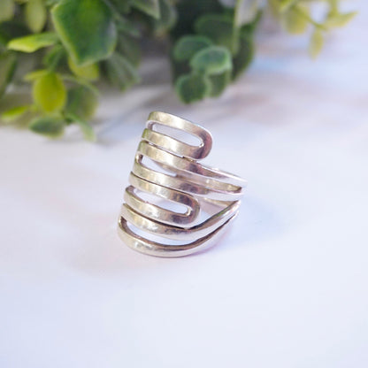 Vintage sterling silver cut out statement ring made in India, unique 925 silver jewelry design