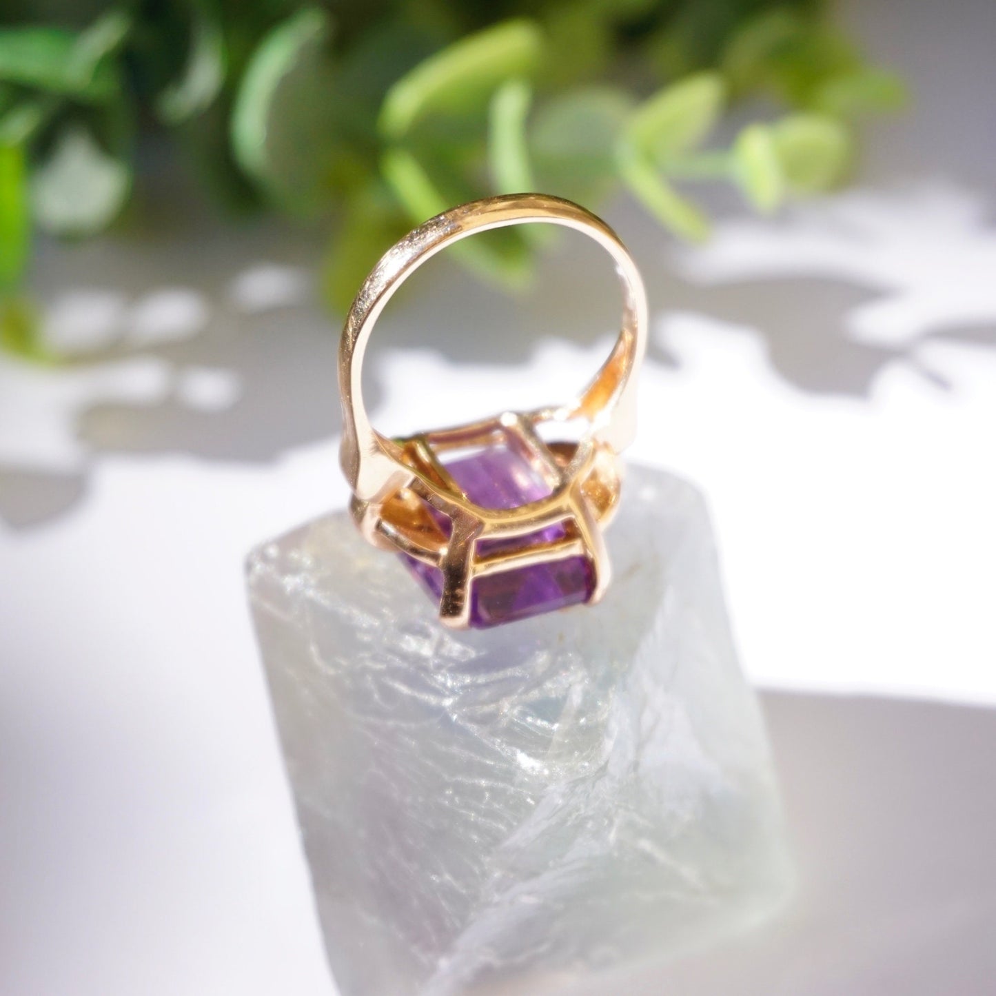 Vintage 14K Rose Gold Amethyst Ring, Large Square Purple Gemstone Ring With Rose Gold Band, Beautiful Rose Gold Cocktail Ring