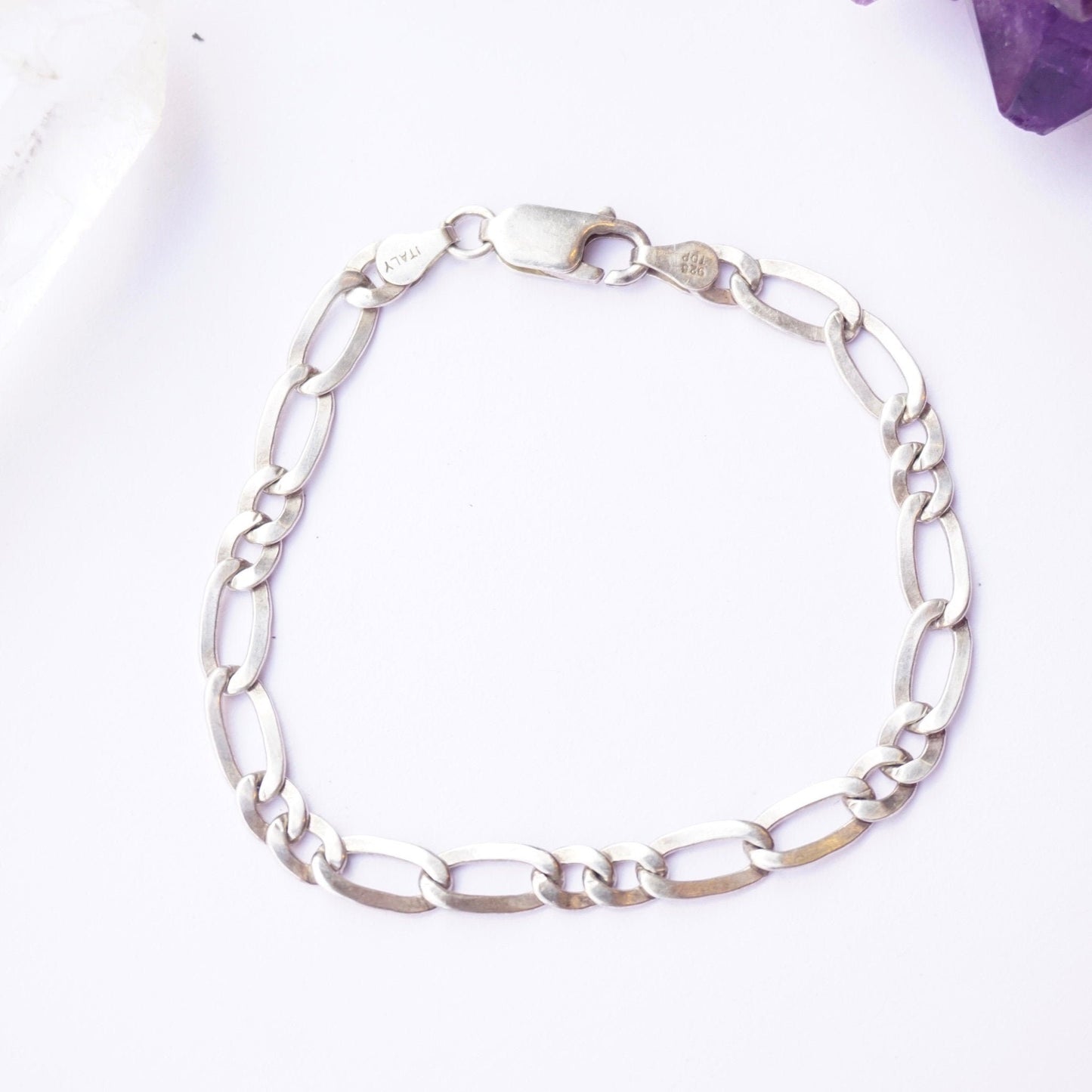 Vintage Italian Sterling Silver Figaro Chain Bracelet, 925 TDP Figaro Bracelet, 2 Link Figaro ChainBracelet, Minimalist Sterling Bracelet