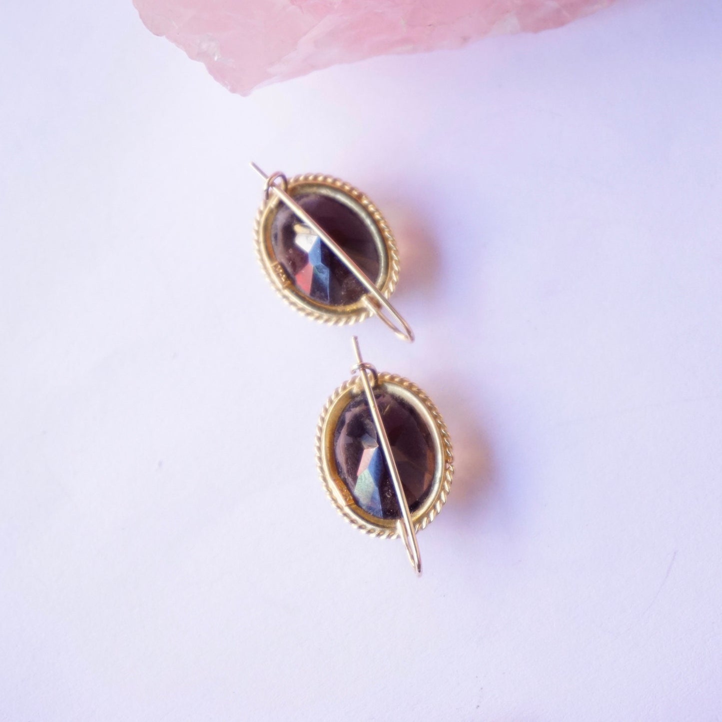 Vintage 14K Gold Smoky Quartz Drop Earrings, Antique Gold Earrings With Brown Gemstones, Delicate Smoky Quartz Earrings, 14K Gold Earrings
