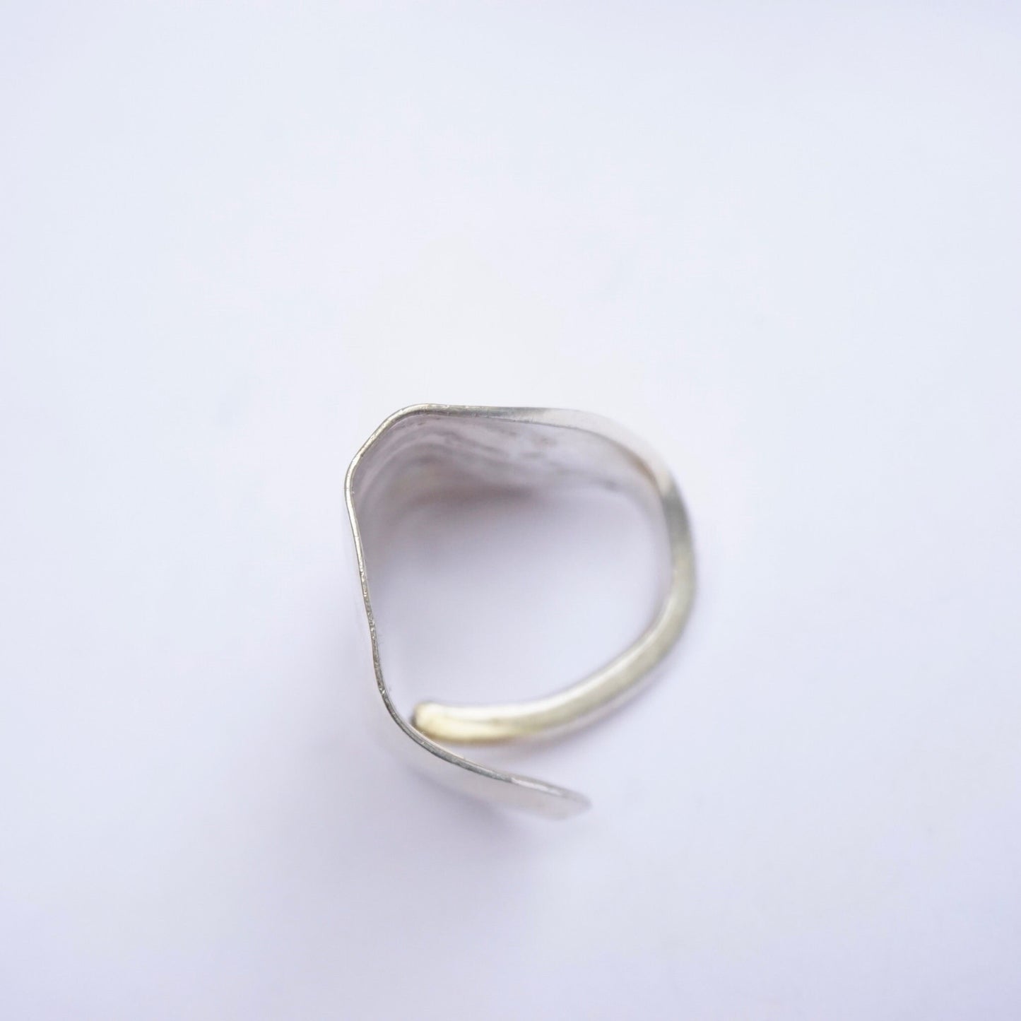 Vintage handmade sterling silver spoon ring bent into unique statement ring, size 8 US