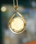 Gold-Tone Sterling Silver Rose Pendant, .999 Fine Silver Rose Medallion, Teardrop Pendant, Estate Jewelry, 1 3/4" - Good's Vintage