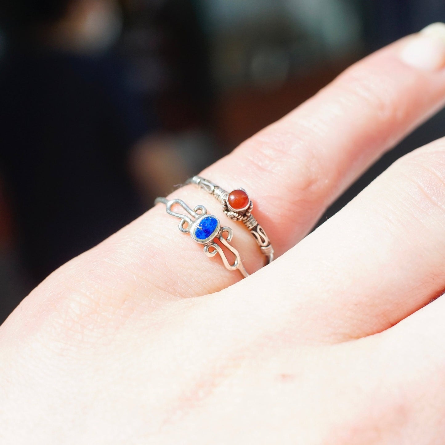 Vintage Sterling Silver & Lapis Lazuli Wire Ring, Petite Silver Ring With Small Lapis Stone, Cute Stackable Ring, 925 Jewelry, Size 7 3/4 US