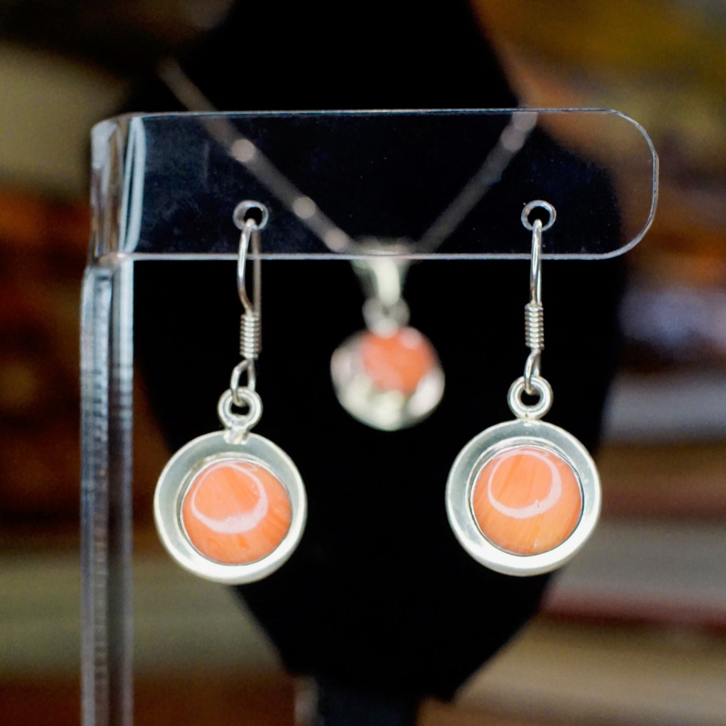 Vintage Sterling Silver & Pink Coral Jewelry Set, Beautiful Coral Dangle Earrings With Matching Pendant Necklace, Mexico 925 Jewelry