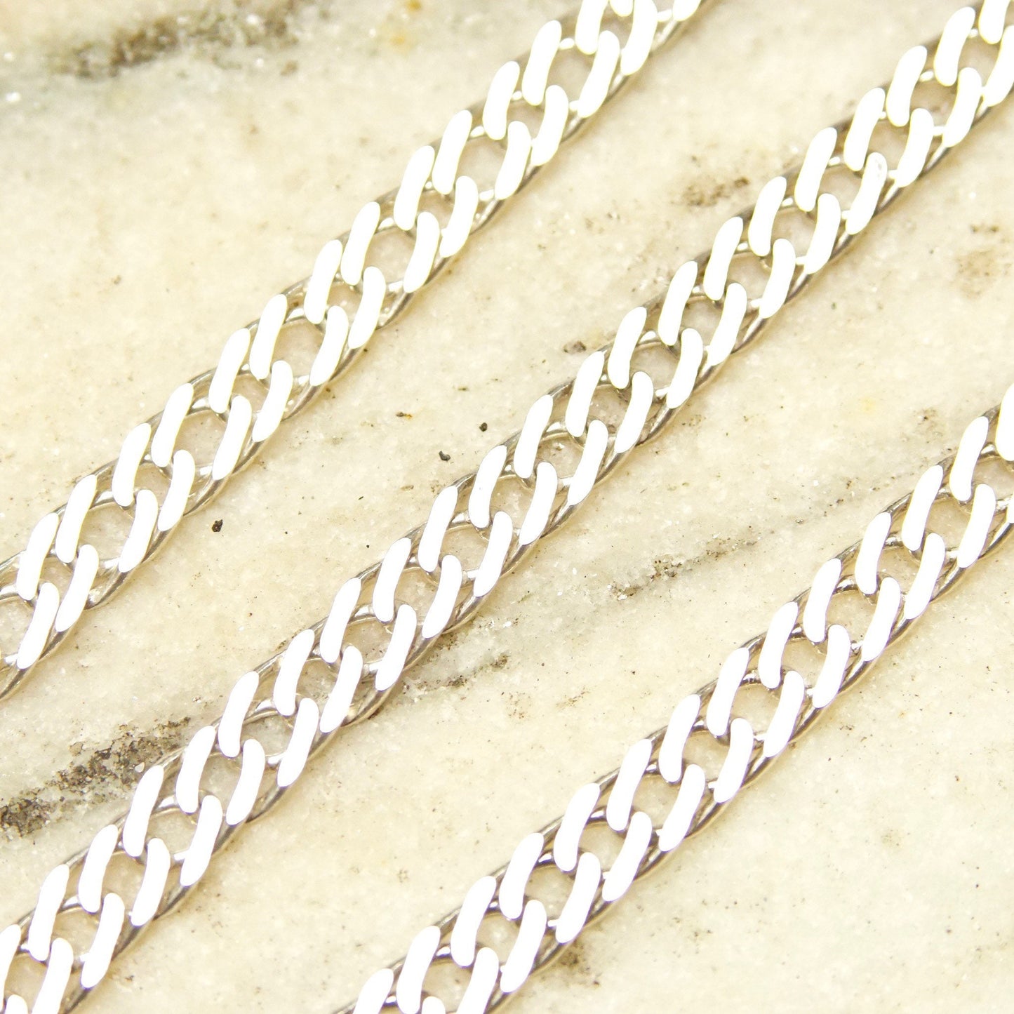 Vintage Italian Sterling Silver Curb Link Chain, 7mm Flat Silver Chain Necklace, Long Thick Sterling Chain, Unisex, Italy 925, 23 1/2" Long