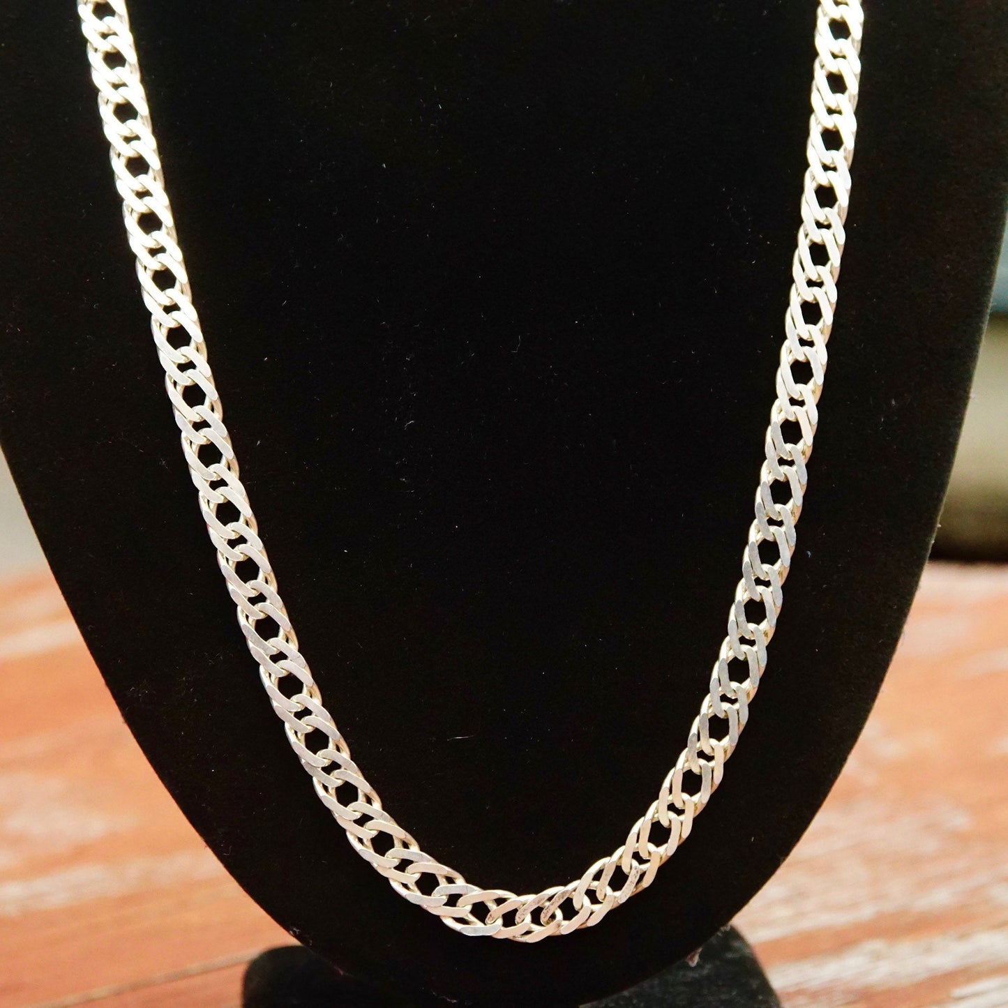 Vintage Italian Sterling Silver Curb Link Chain, 7mm Flat Silver Chain Necklace, Long Thick Sterling Chain, Unisex, Italy 925, 23 1/2" Long