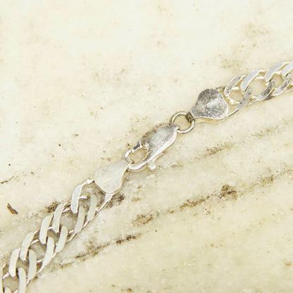 Vintage Italian Sterling Silver Curb Link Chain, 7mm Flat Silver Chain Necklace, Long Thick Sterling Chain, Unisex, Italy 925, 23 1/2" Long