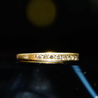 Vintage 14K Gold Half Eternity Diamond Pave Ring, Brilliant Diamonds, .165 TCW, Petite Yellow Gold & Diamond Anniversary Ring, Size 6 US