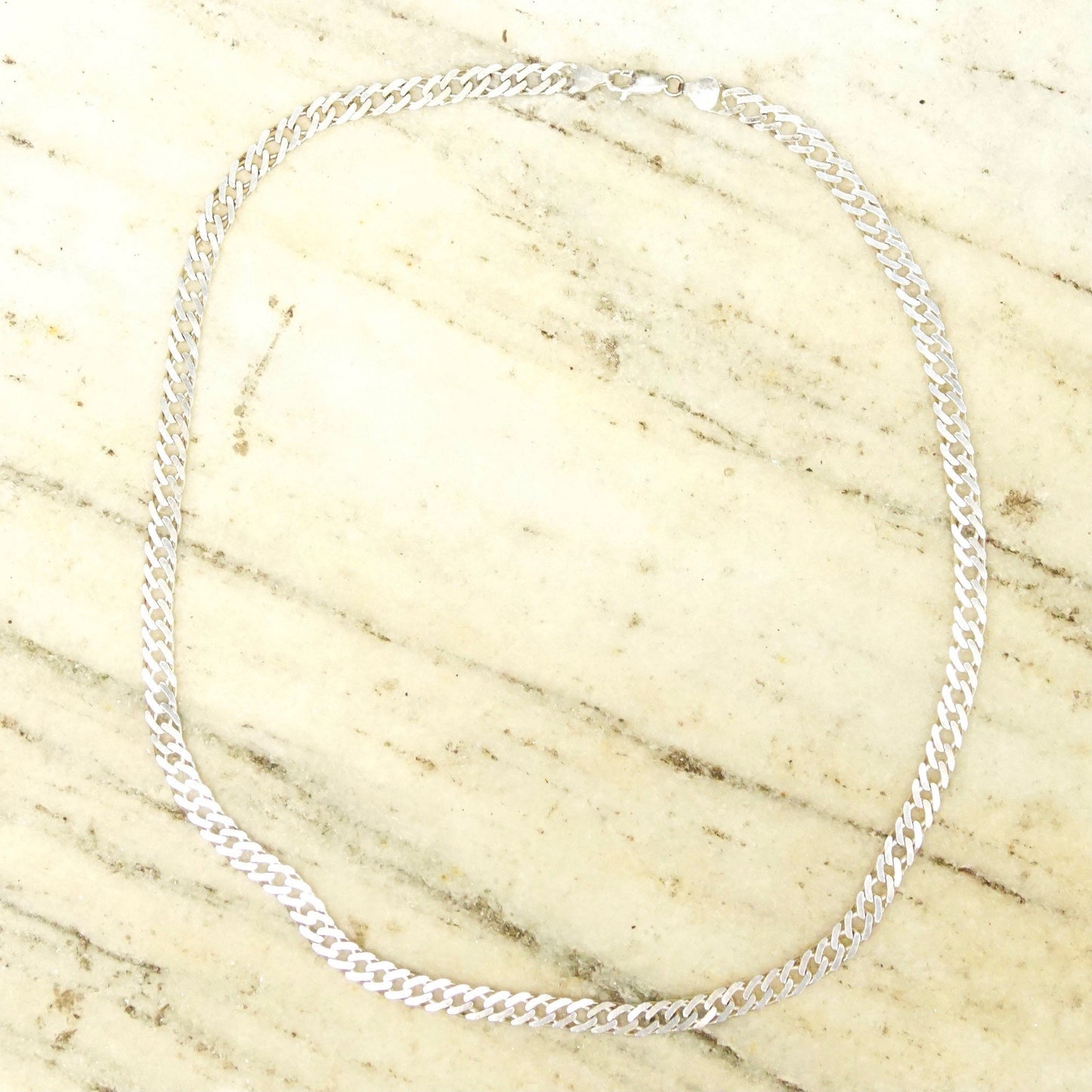 Vintage Italian Sterling Silver Curb Link Chain, 7mm Flat Silver Chain Necklace, Long Thick Sterling Chain, Unisex, Italy 925, 23 1/2" Long