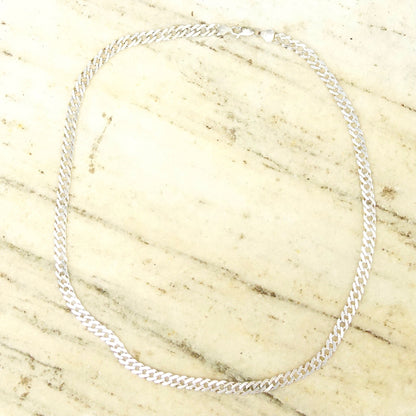 Vintage Italian Sterling Silver Curb Link Chain, 7mm Flat Silver Chain Necklace, Long Thick Sterling Chain, Unisex, Italy 925, 23 1/2" Long