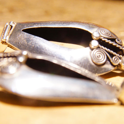 Vintage Sterling Silver Bali Style Dangle Earrings with Puffed Teardrop Design and Wire Wrapped Accents