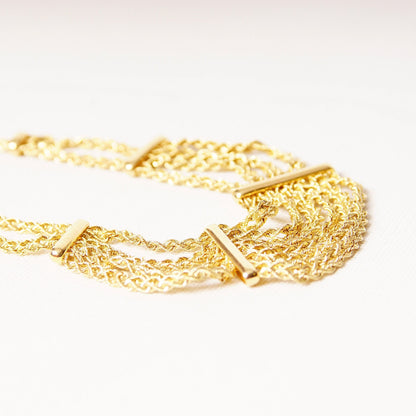 Vintage Peru 14K Yellow Gold Festoon Necklace, Double Spiral Rope Chain, Draped Gold Bib, Elegant 585 Necklace, Made In Peru, 17 1/4" L