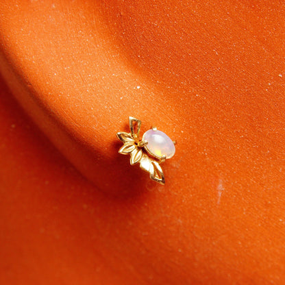 14K Opal Stud Earrings, Winged Yellow Gold Embellishment, Petite Opal Cabochons, Mini Gemstone Studs, 12mm