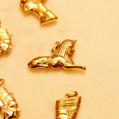 14K Gold Egyptian Pedants, Queen Nefertiti Head, Egyptian Sphinx, Horus Eagle Medallion, Vintage Yellow Gold Charms