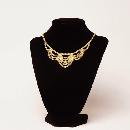 Vintage Peru 14K Yellow Gold Festoon Necklace, Double Spiral Rope Chain, Draped Gold Bib, Elegant 585 Necklace, Made In Peru, 17 1/4" L