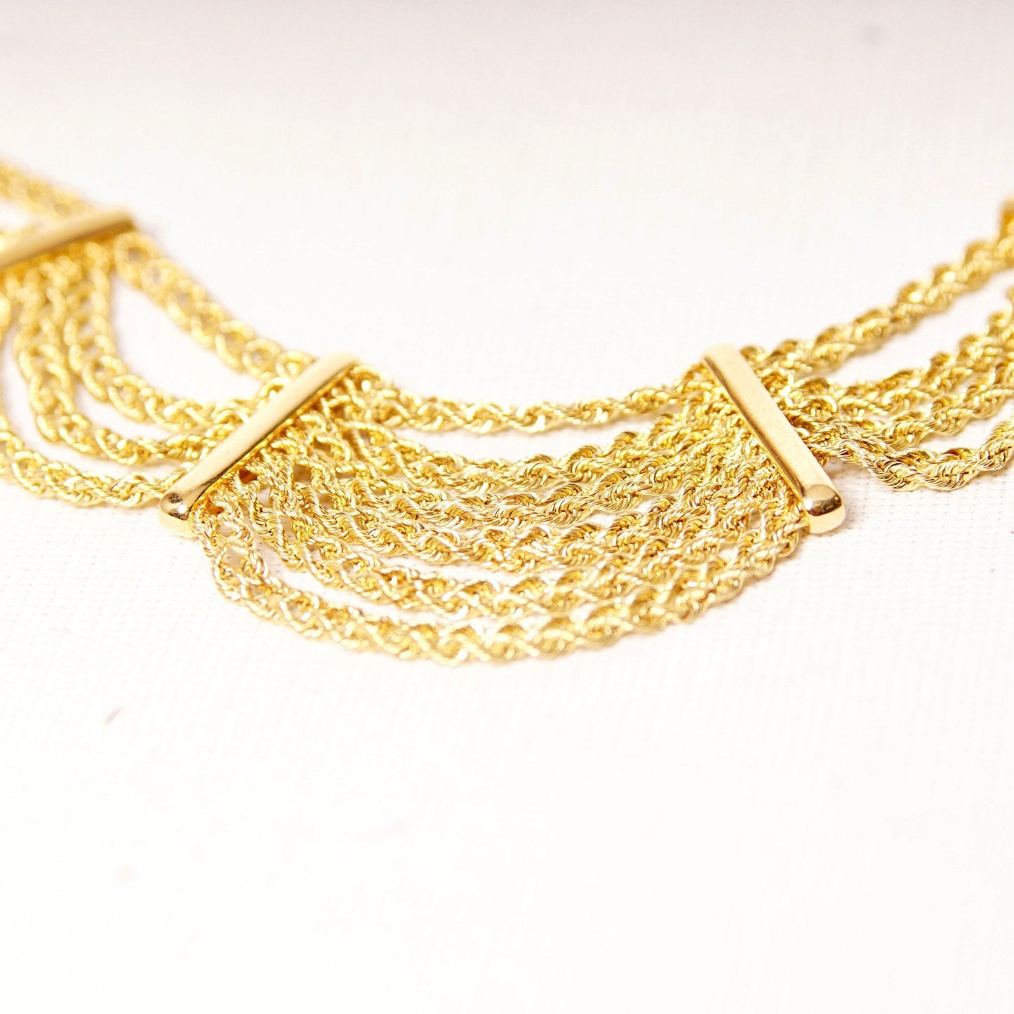 Vintage Peru 14K Yellow Gold Festoon Necklace, Double Spiral Rope Chain, Draped Gold Bib, Elegant 585 Necklace, Made In Peru, 17 1/4" L