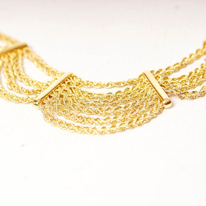 Vintage Peru 14K Yellow Gold Festoon Necklace, Double Spiral Rope Chain, Draped Gold Bib, Elegant 585 Necklace, Made In Peru, 17 1/4" L