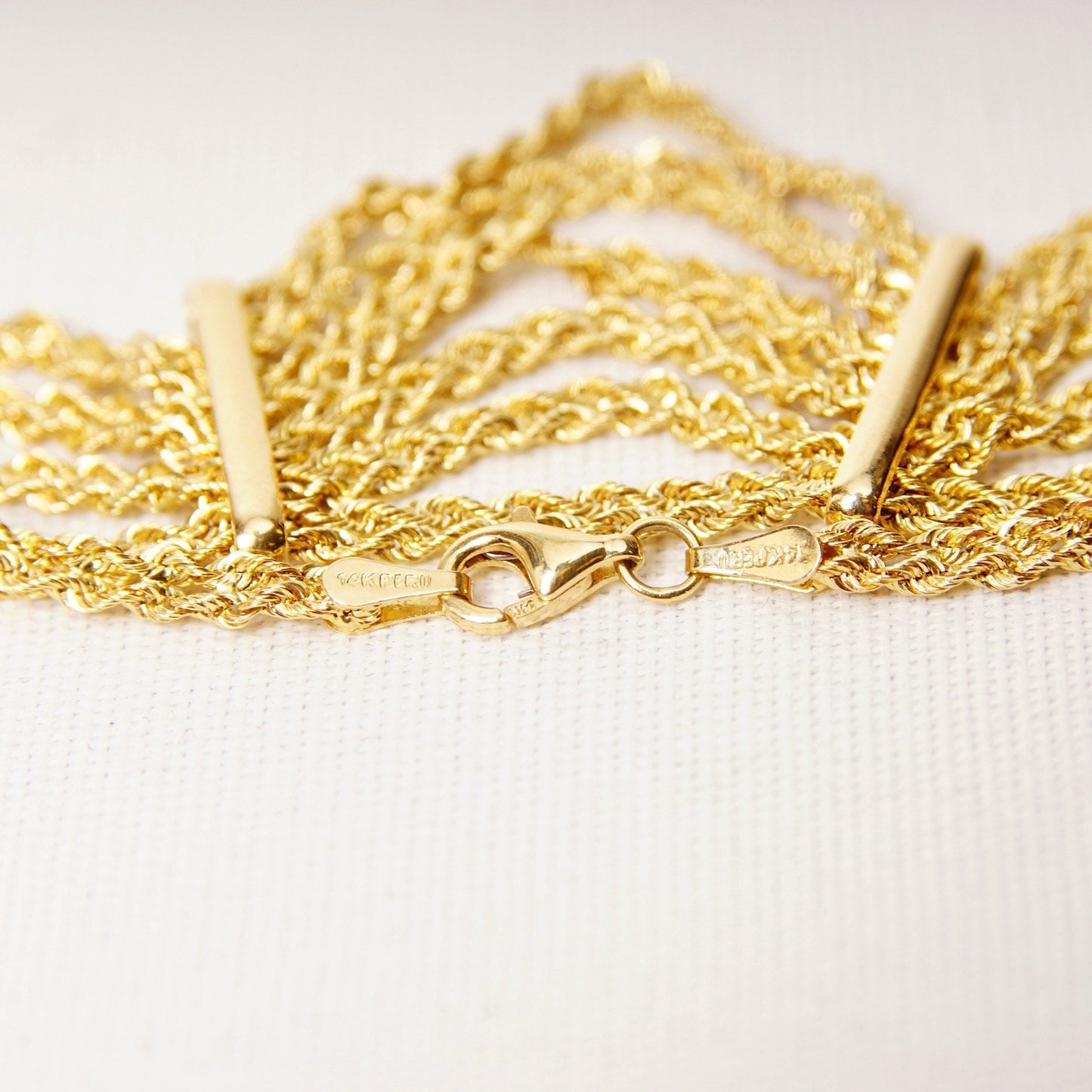 Vintage Peru 14K Yellow Gold Festoon Necklace, Double Spiral Rope Chain, Draped Gold Bib, Elegant 585 Necklace, Made In Peru, 17 1/4" L