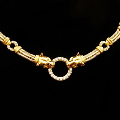 14K Diamond Panther Knocker Collar Necklace, Diamond Encrusted Pendant & Chain, 1.56 TCW, Solid 585 Gold, 16 1/4" L