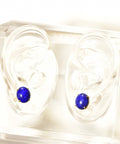 14K Lapis Lazuli Button Stud Earrings, Cobalt Blue Oval Cabochon Studs, Gemstone Jewelry, 12mm - Good's Vintage