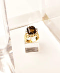 14K Smoky Quartz Diamond Cocktail Ring, Emerald-Cut, Modernist Prong Setting, Estate Jewelry, 6 3/4 US - Good's Vintage