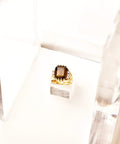 14K Smoky Quartz Diamond Cocktail Ring, Emerald-Cut, Modernist Prong Setting, Estate Jewelry, 6 3/4 US - Good's Vintage