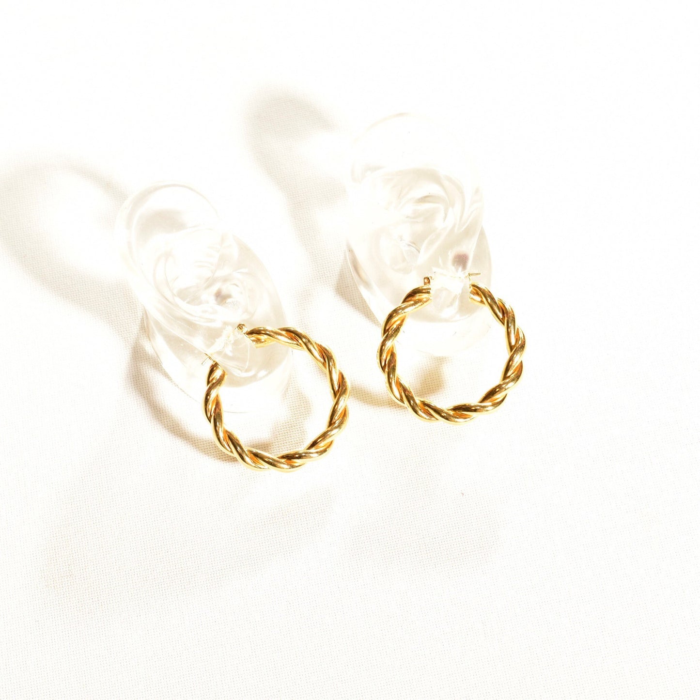 14K solid yellow gold twist hoop earrings, chunky spiral statement vintage jewelry, 40mm size