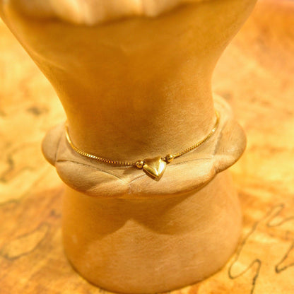 Vintage 14K Gold Heart Baby Charm Bracelet, Box Link Chain, Tiny Yellow Gold Heart, Tiny 585 Bracelet, 5 1/2" L - Good's Vintage