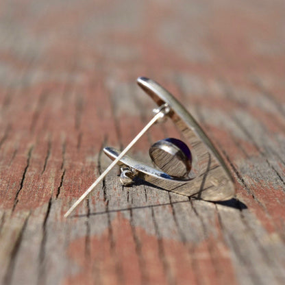 Vintage 1960's Danish Modernist Sterling Silver Amethyst Brooch Pin, Arne Johansen 925 Denmark, Iconic Boomerang Design, 1 1/2