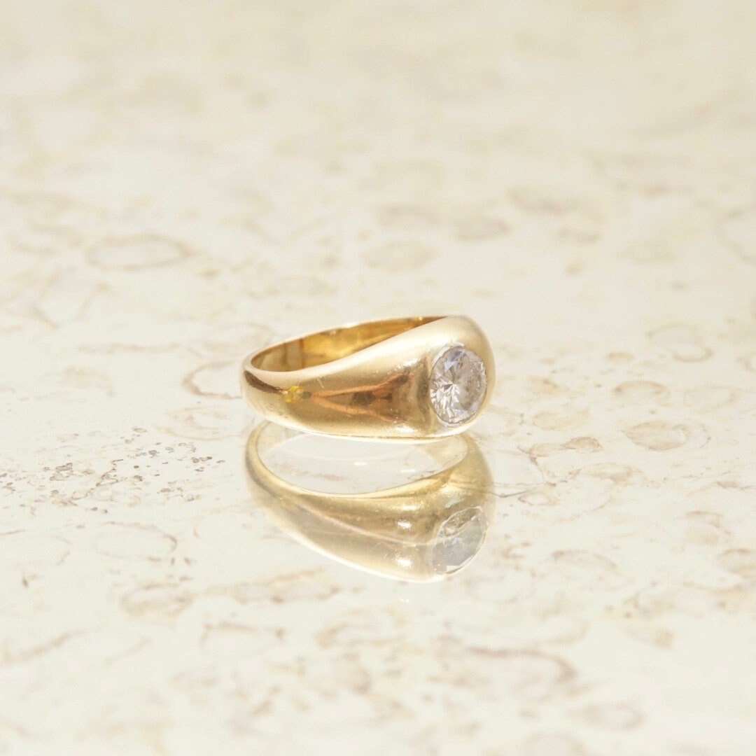 14K Diamond Solitaire Dome Ring, Bezel-Set 1 CT Brilliant Diamond, Polished Yellow Gold, Size 7 1/4 US