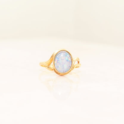 10K Yellow Gold Opal Triplet Cocktail Ring, Estate Jewelry, October Birthstone, Size 8 1/4 US